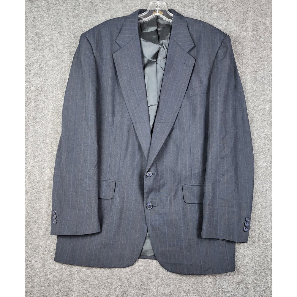 Town Craft Blazer Mens 42L Navy Blue Pinstripe‎ Two Button Sport Coat Jacket
